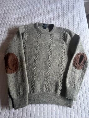 J. Crew 100% Merino Wool Knit Sweater With Suede Elbow Pads Sz S Slim Fit